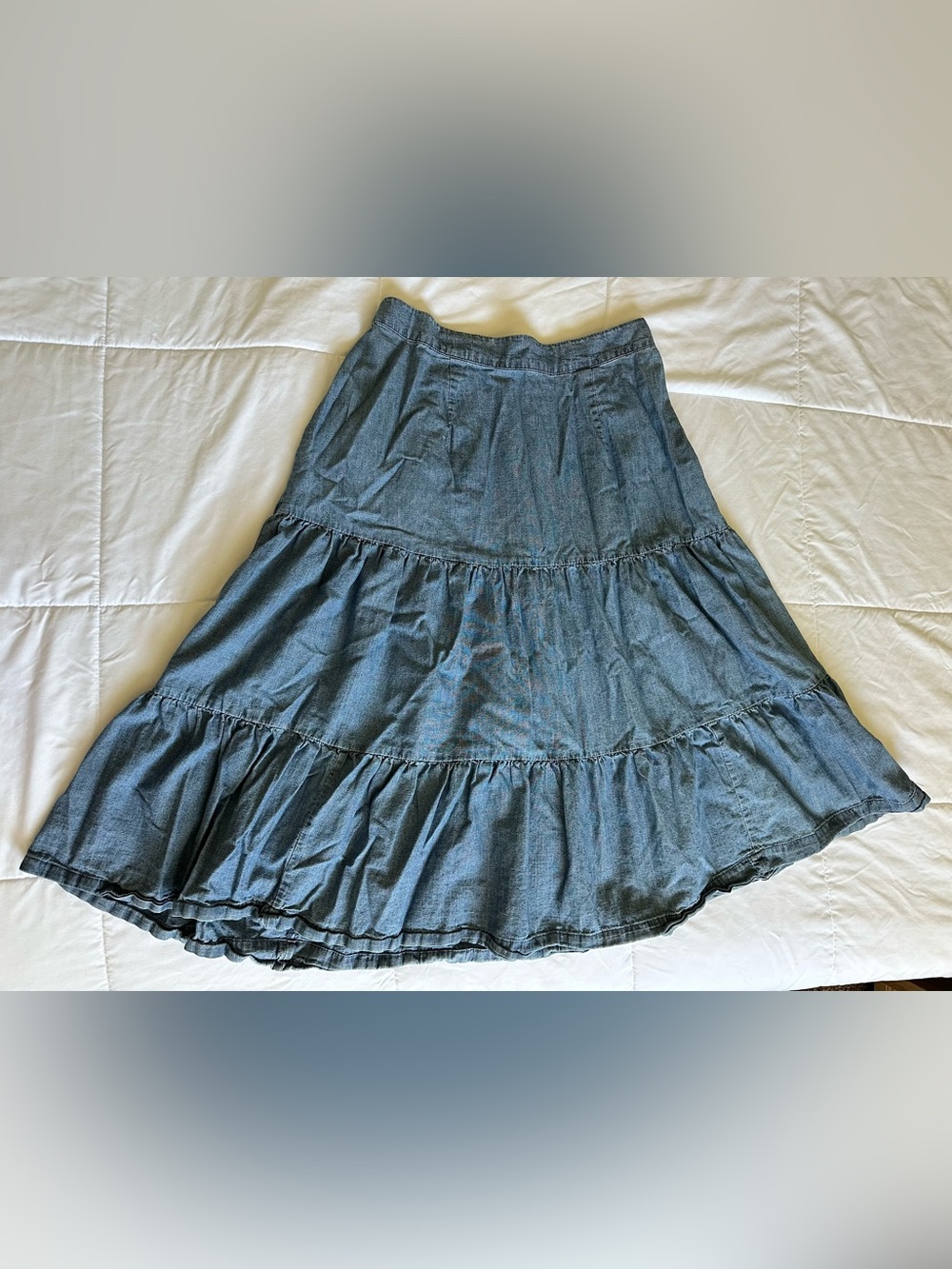 St. John's Bay Blue Tiered A-Line Denim Skirt